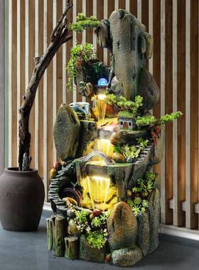 大型落地假水SYR山喷泉水景客摆厅办公阳台加室湿器高山流装饰件