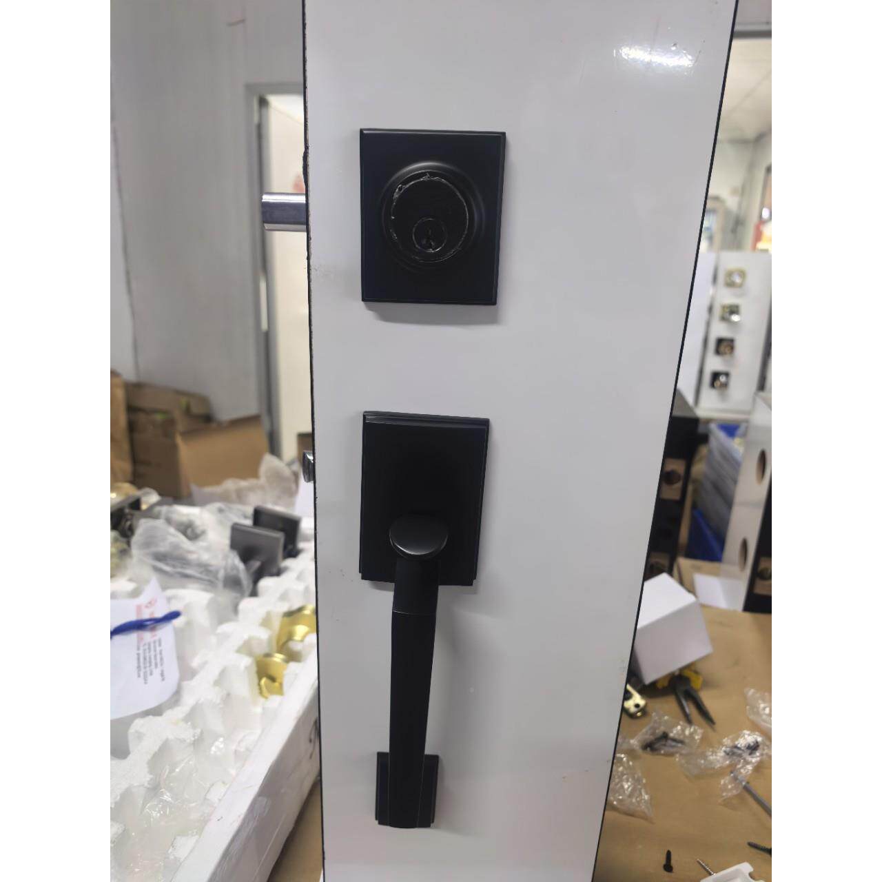 圆形拉手黑单开单拉锌合金房门锁方形色大大门门锁双开9002大拉把