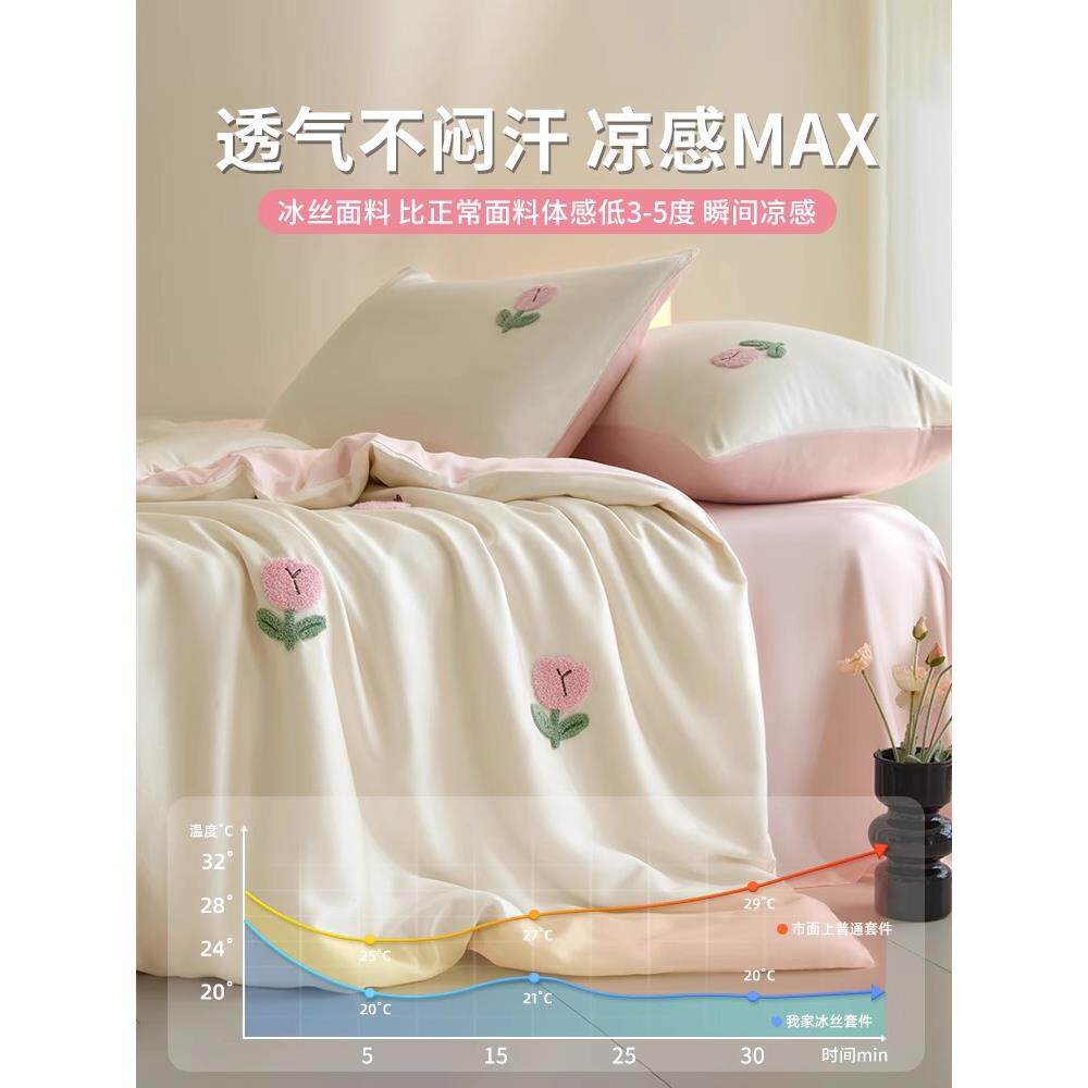毛巾绣冰套丝YF210032四件套夏天丝滑睡夏凉被夏件季床裸单非天丝