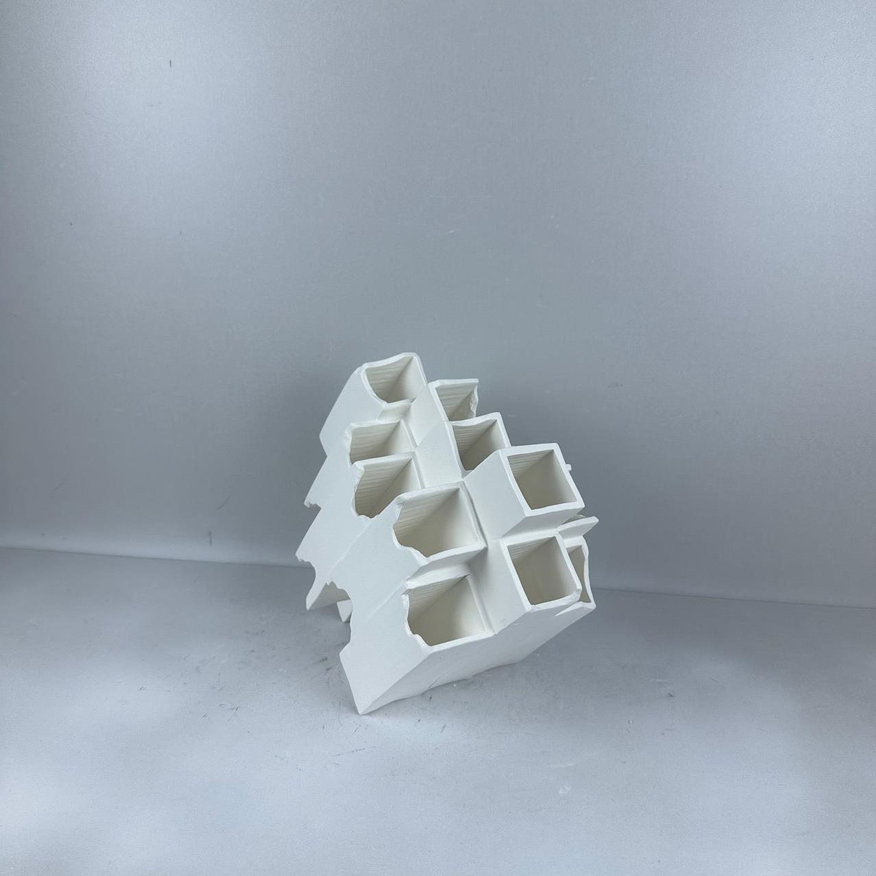 现代简约面陶瓷白居色管巢形摆件售楼处样板间客厅桌软方IXH装家