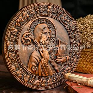 29圣本笃装圆盘圣实木雕刻木欧质工艺品圣徒祈祷桌面牌摆件装饰式