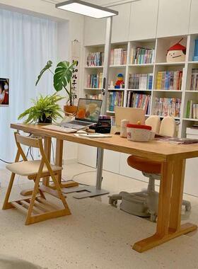 实ZVT书桌开放式工作台实木大板桌客厅全书房习一体大长条书桌木