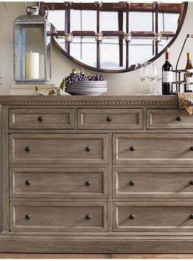 美式乡实木9斗复柜门厅39575储物柜法式古风化灰抽边村柜屉收纳柜