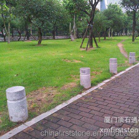 芝麻灰岗岩石车止石广材场480防撞圆花球路障白麻立柱石柱头墩