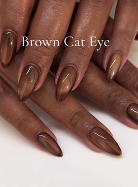 棕色猫眼纯色海莉穿戴甲手工中长款简约老钱美甲高级绝美杏仁指甲