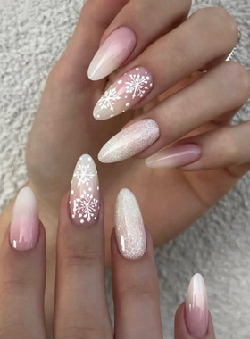 Sellora冬季雪花氛围海莉穿戴甲手工中长美甲高级杏仁指甲iq