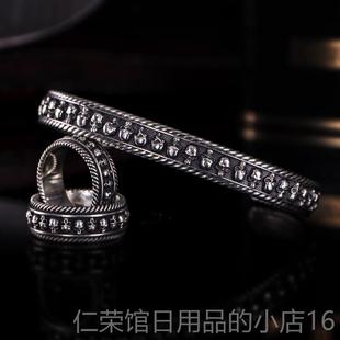 正品VULCAN伏尔欧银甘骷髅手镯男纯银网红机车流哈行雷美手工骷髅