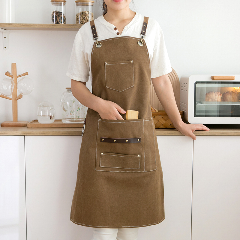 高端咖啡师围裙定制印字女中餐厅奶茶美甲工作服黑色帆布牛仔男士