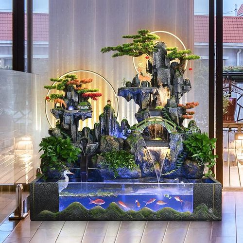 皇礼假山喷泉鱼缸养鱼池阳台办公室酒店客厅花园装饰大型落地摆件