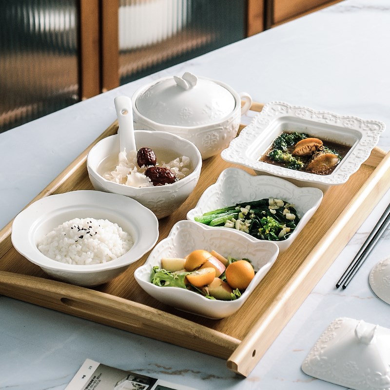 月子餐餐具套装陶瓷一人食医院产孕妇家用带盖坐月子会所中心餐具