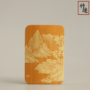 非遗纯手工留青雕刻竹雕工艺品把件文玩把玩手牌46牌竹迹茶具竹雕