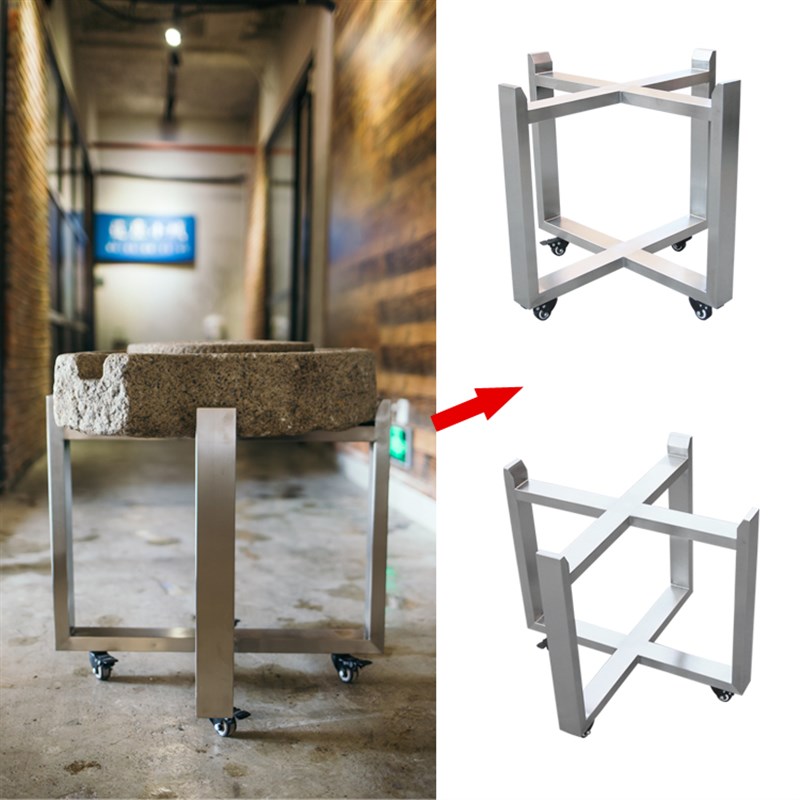 不锈钢石磨支架加厚金属脚架DIY手工桌架架子可移动轮式定制