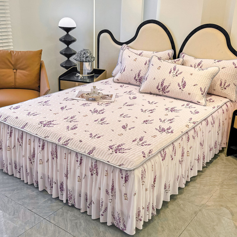 夏季凉感冰丝乳胶凉席床裙款三件套小清新田园风可水洗空调软席子