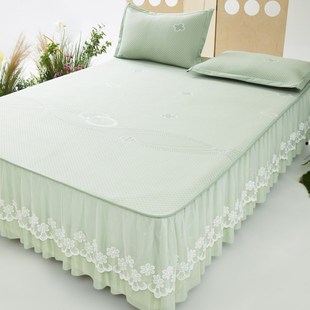 夏季 蕾丝花边床罩可机洗夏天空调软席子 高档冰丝凉席三件套床裙款