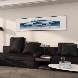 中山水景卧室横向装饰画中式风格水墨江南新式JQP国画床风头挂画