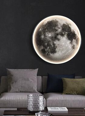 灰色月球关圆形玄装饰画ed发光灯画奢l风F8659528轻床头挂画走廊