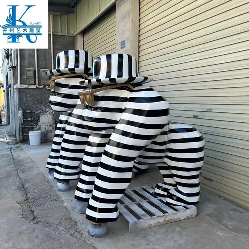 网红商场卡通条纹大猩猩落地摆件玻璃钢客厅酒店大堂玄关艺术装置