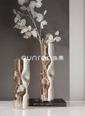简约代轻奢璃花瓶干花器LWU样玻板现装房间客厅茶几餐桌软饰品摆
