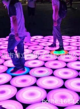 脚踩慧地D板灯全彩圆QLG形E互动感应地砖灯文L旅夜游智游乐装置网