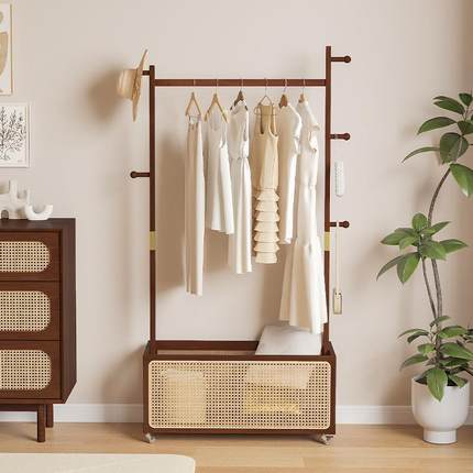 实KC-YMJ02木藤编衣架卧架室落地家用客厅床衣动服置物架可移挂衣