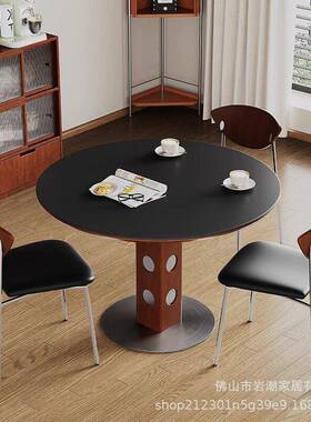 中古岩风圆形德餐21425利丰板餐桌实复古木小户型简约依诺小圆桌