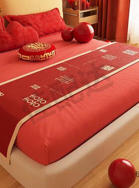 l结婚红色床旗喜字24ErGf7t床尾用巾轻家酒店婚房婚奢庆礼床上l搭
