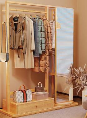 衣全实木穿衣镜衣帽架一体架家用全身入镜多功能卧室带镜户WNJ子