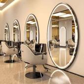 发店鹅理985蛋灯镜美发店镜台发廊壁挂式 椭圆圆理发形店圆镜子