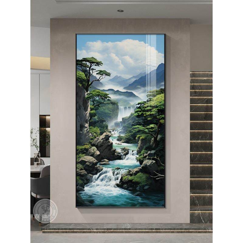 流对水生财风景画画入户玄关挂正门走廊过道装饰画流源远长山DY78