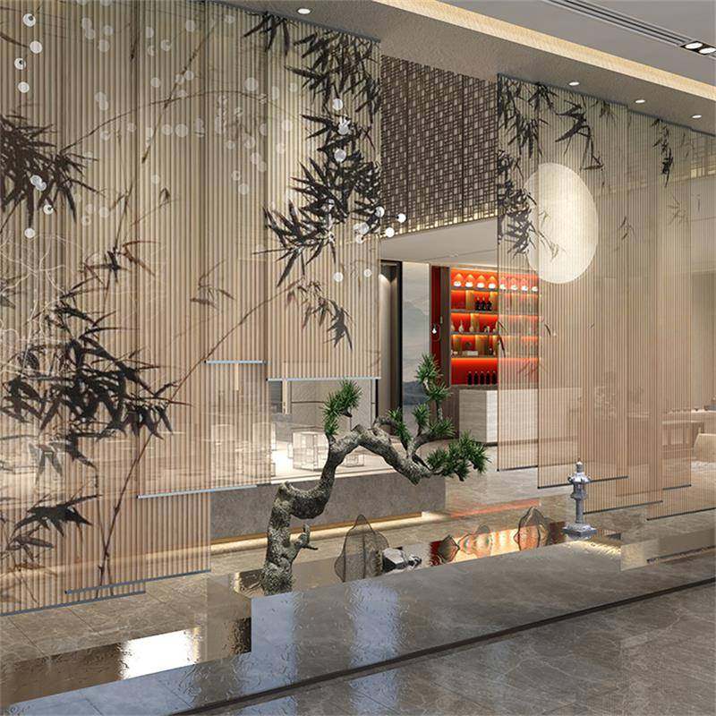 中式卷窗升帘降挂式帘遮光现B01代新茶室软隔断半透明客厅竹子玄