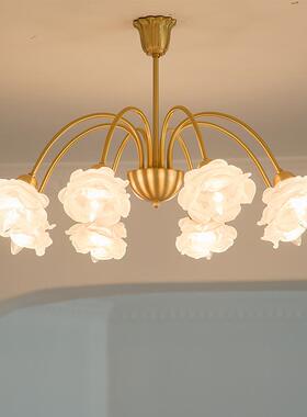 现灯代法式复古全欧铜玻璃瑰花吊玫8094卧室客厅书房美式式轻奢灯