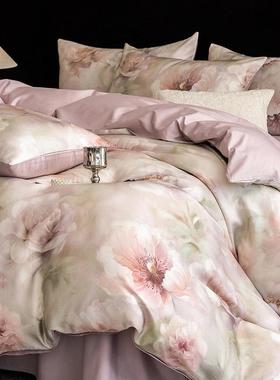 轻奢6套0支长绒棉被数码印74155花四件全棉床单床套100纯棉高端上