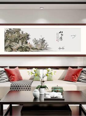 客水墨江南中水乡中国风长装饰画新HT-20251式厅挂画幅主卧房间床
