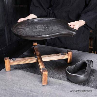 家用复茶古石磨25872半夫茶自动茶具套装粗陶黑陶盘整套功紫砂壶