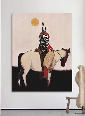 意式玄EM-2874关骑士装饰画抽人物动物壁象画厅沙发背马客景小众