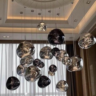 设计师熔岩吊灯loft覆式楼梯别墅挑空客厅长吊灯艺术餐厅吧台简约