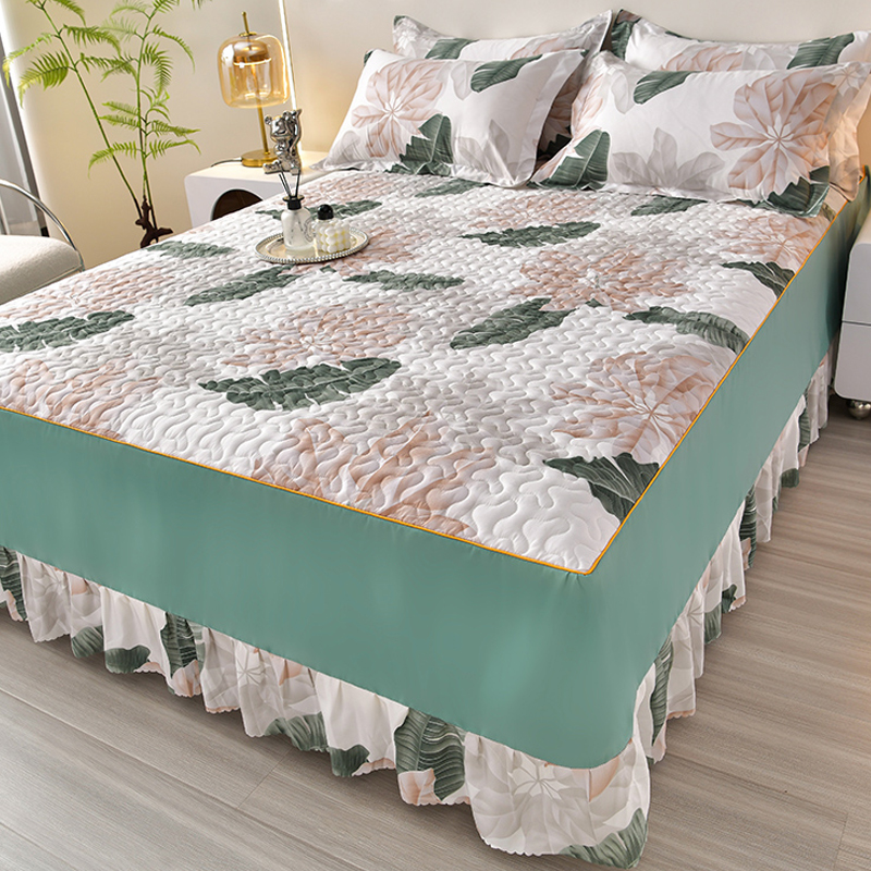 磨毛夹棉床裙床单带裙边单件加厚四季通用床盖床罩2023新款三件套