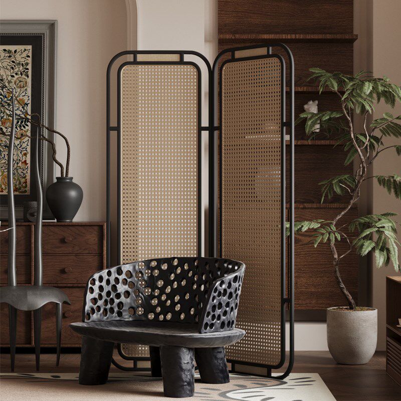 现代简约折叠藤编屏风隔断中古客厅装饰移动遮挡入户沙发背景墙,住宅家具,座屏,淘宝优惠券,粉丝福利购,淘宝优惠卷