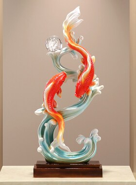 年年有余锦鲤摆件鱼入户玄关客厅电视酒柜壁龛竖高大号乔迁装饰品