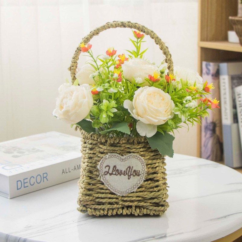 小花篮装饰草编藤编花盆手提花篮摆件客厅编织花盆插花花篮子田园,家居饰品,仿真花/假花,淘宝优惠券,粉丝福利购,淘宝优惠卷