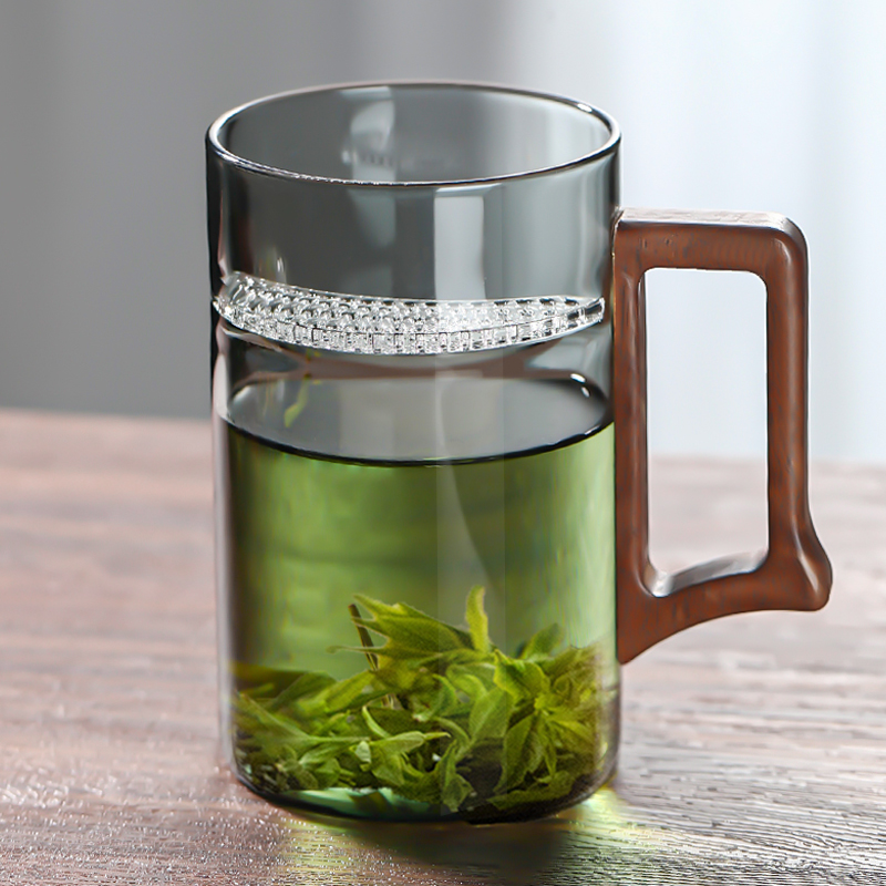 办公室绿茶玻璃杯个人专用月牙杯高端一体式过滤泡茶杯茶水分离杯