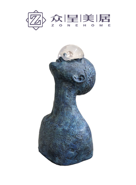 现代摆件室内软装创意蓝色雨滴抽象半身人物艺术品雕塑装饰品摆件