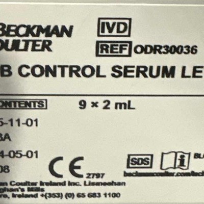 贝克曼CKMB血清质控品水平二ODR30036,一盒9瓶。