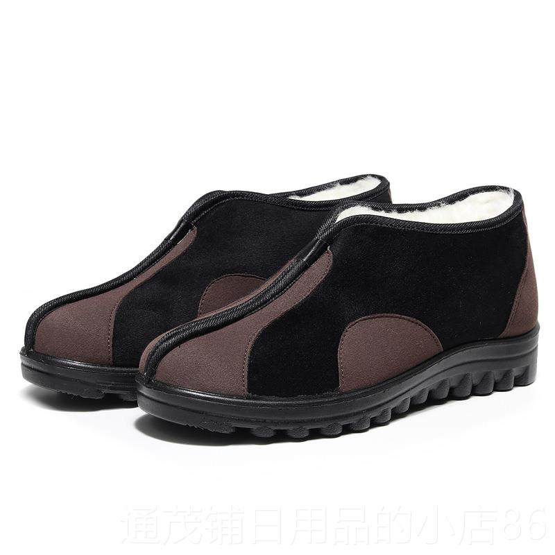 正品冬暖天北京布高鞋男棉鞋加绒保老人老羊毛中老年爸爸老头帮棉