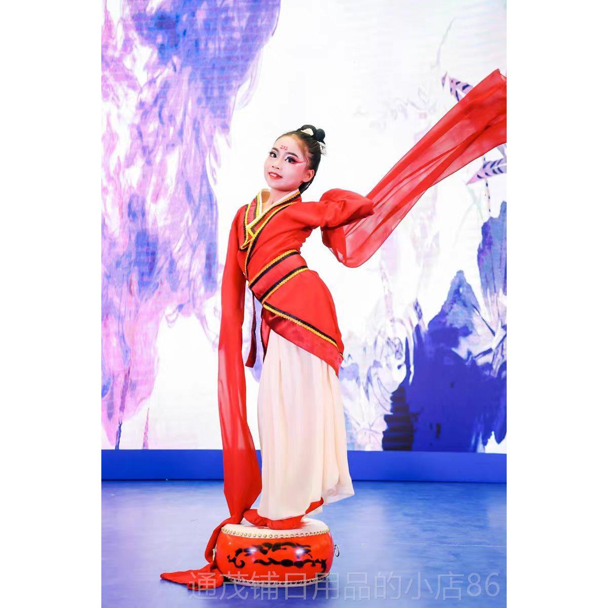 正品儿童水袖舞蹈服儿汉唐舞演出佣服梦少舞蹈服楚声鼓声表演服图片