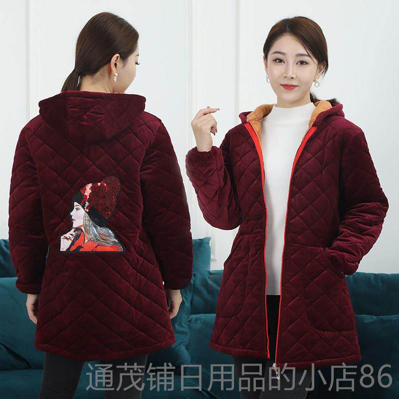 正品罩衣女冬季加绒厚中款成人长袖工作加棉服保暖新围款棉长袄裙