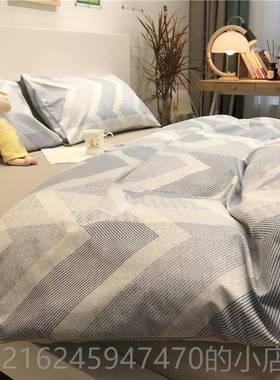 高档北简约条纹士床上四件全套棉纯男棉被套蓝色1.5m学欧生公寓三