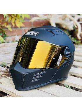 高档现货SIMP面SON辛普森揭盔纤维哈雷盔风碳格匪帮头印第安DS全