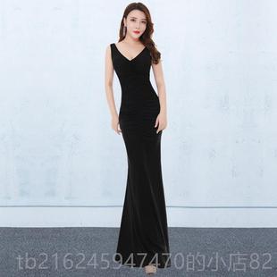 高档夜店礼服晚纯黑长Ktv酒店嘉里工性作服感宴会高贵典雅礼服