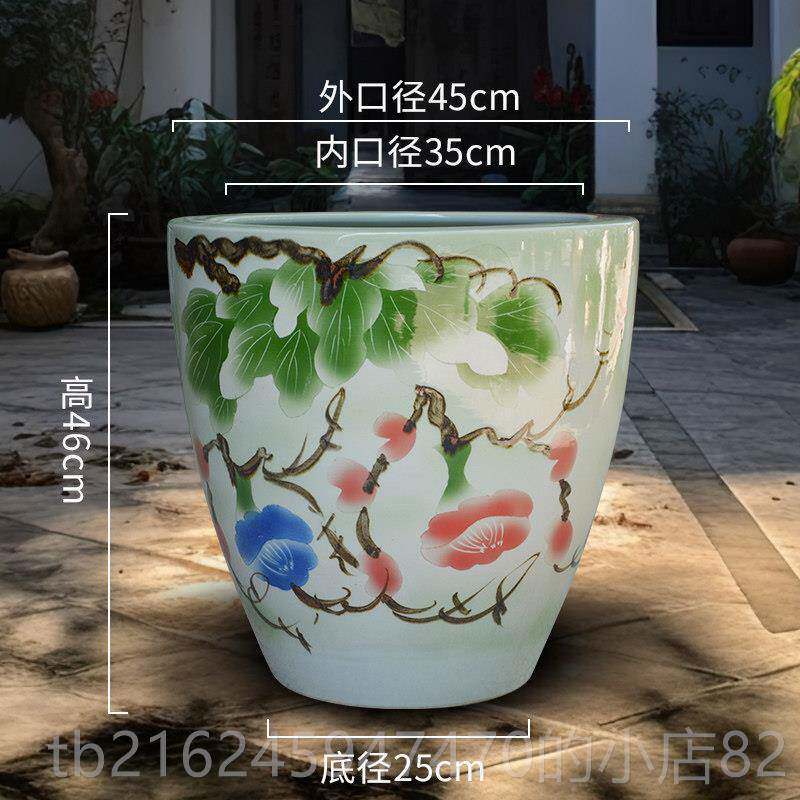 高档厅景德镇陶缸大号养荷花睡莲盆水缸瓷庭院客书房摆件书鱼画卷